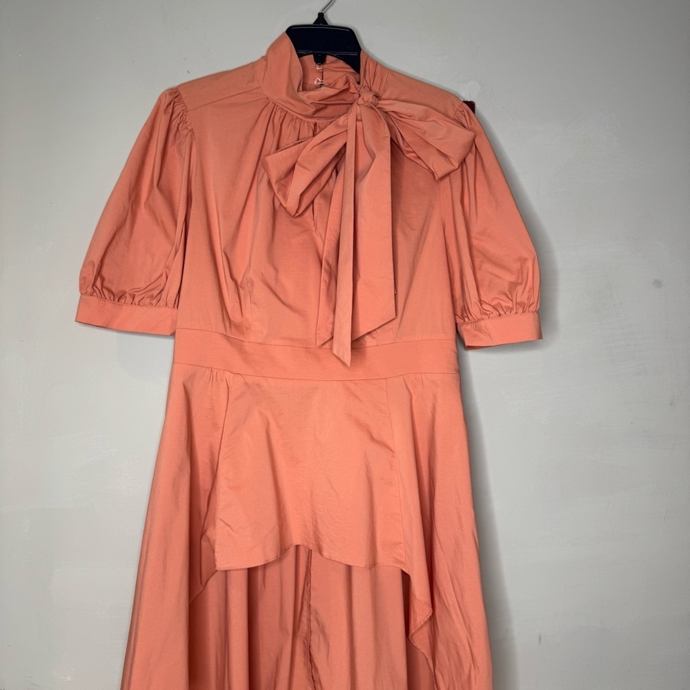 New York & Co High-Low Salmon Top w/ Bow and Puff Sleeves Size XL - Picture 3 of 11